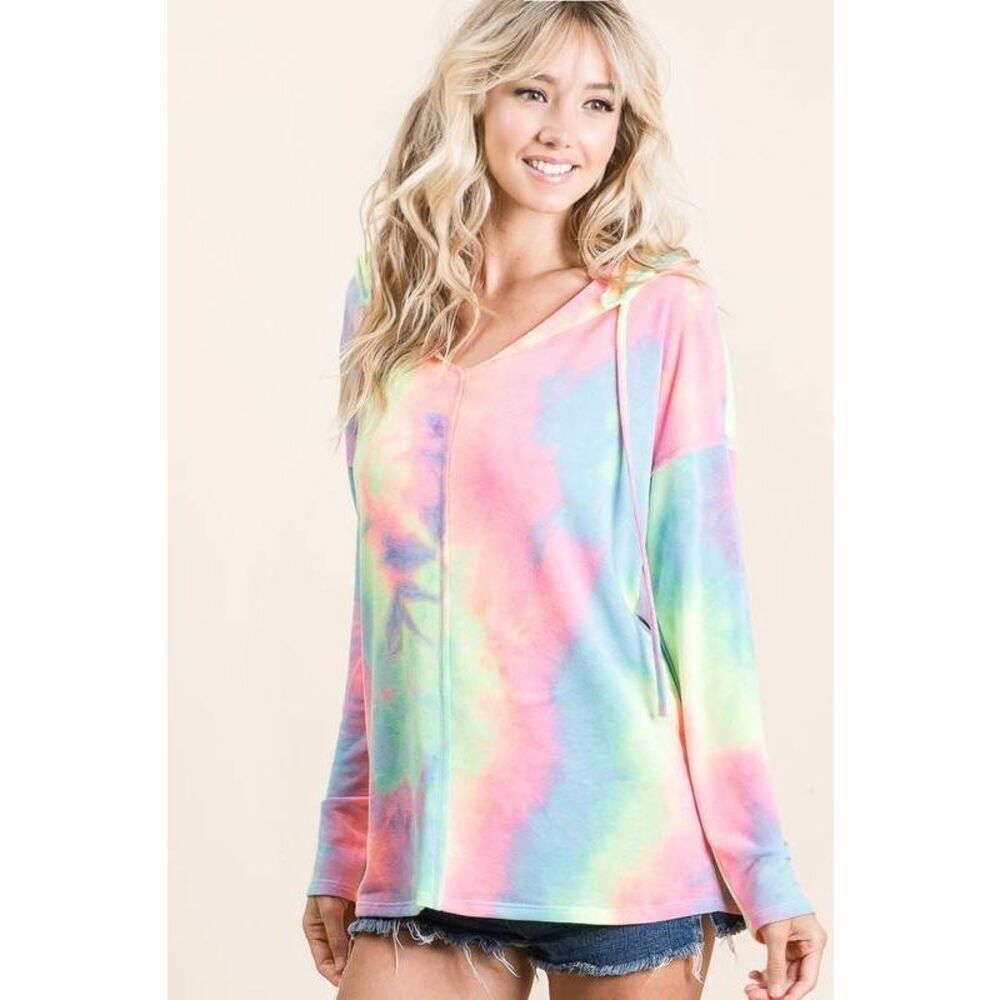 🎁 BiBi Tie Dye Terry Long Sleeve Hoodie sz Small - Picture 8 of 15
